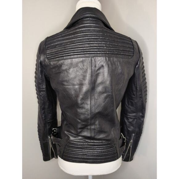 Genuine soft leather black ribbed buckle moto jacket - Picture 5 of 10